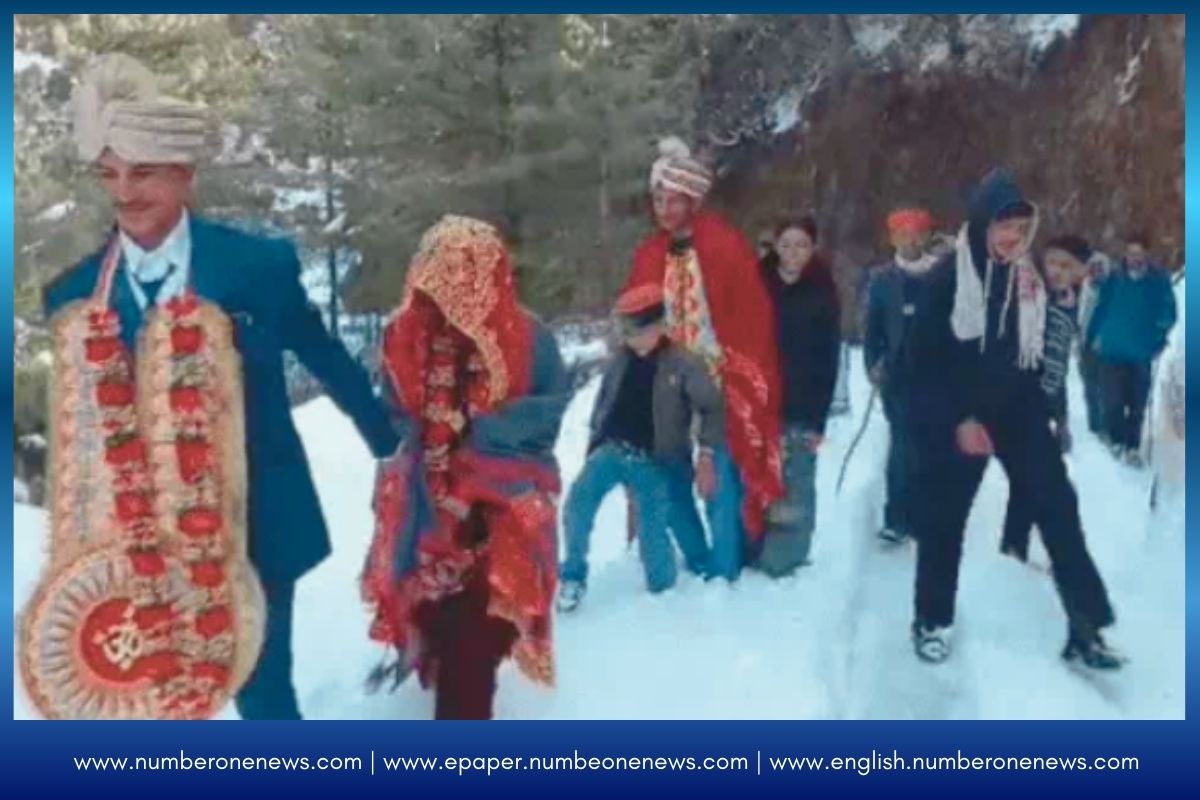 Groom Walks Through Deep Snow to Reach Bride as Severe Weather Hits North India
